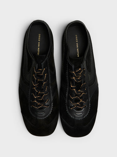 Dries Van Noten - Leather Trimmed Suede Sneakers in Black