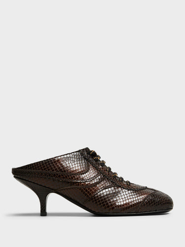 Dries Van Noten - Snake-Embossed Leather Retro Heels in Dark Brown