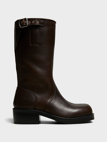 Dries Van Noten - Leather Biker Boots in Dark Brown