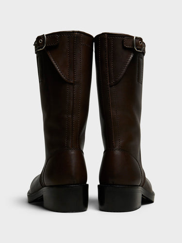 Dries Van Noten - Leather Biker Boots in Dark Brown