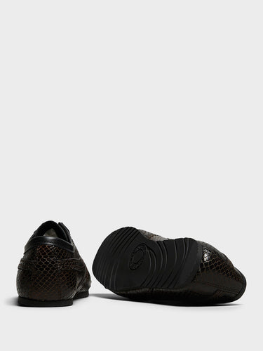 Dries Van Noten - Dustin Snake-Embossed Leather Retro in Dark Brown