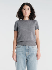 Dunst - Half Sleeve Knit Top in Melange Grey