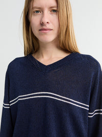 Dunst - V-Neck Striped Sweater in Navy Stripe