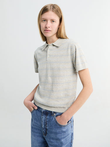 Dunst - Striped Polo in Grey and Soft Blue