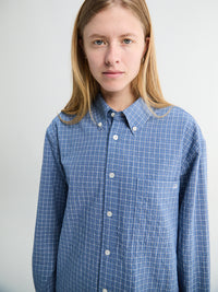 Checked Seersucker Shirt in Blue Check