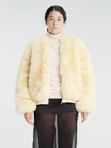 The Frankie Shop - Senna Faux Fur Collarless Jacket - Pale Yellow in Pale Yellow