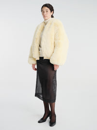 The Frankie Shop - Senna Faux Fur Collarless Jacket - Pale Yellow in Pale Yellow