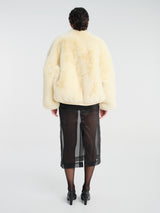 The Frankie Shop - Senna Faux Fur Collarless Jacket - Pale Yellow in Pale Yellow