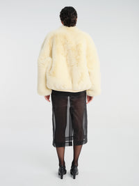 The Frankie Shop - Senna Faux Fur Collarless Jacket - Pale Yellow in Pale Yellow