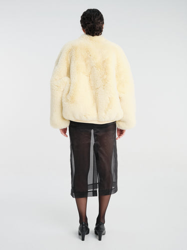 The Frankie Shop - Senna Faux Fur Collarless Jacket - Pale Yellow in Pale Yellow