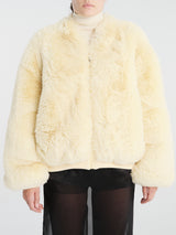 The Frankie Shop - Senna Faux Fur Collarless Jacket - Pale Yellow in Pale Yellow