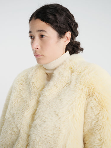 The Frankie Shop - Senna Faux Fur Collarless Jacket - Pale Yellow in Pale Yellow