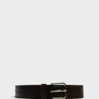 The Frankie Shop - Toni Croc Patent Leather Belt in Brown and Silver