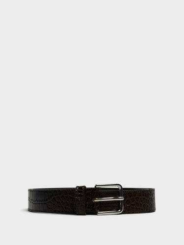 The Frankie Shop - Toni Croc Patent Leather Belt in Brown and Silver