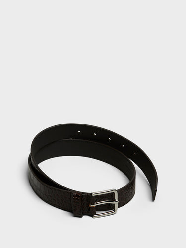 The Frankie Shop - Toni Croc Patent Leather Belt in Brown and Silver