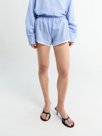 The Frankie Shop - Deya Fluid Mini Boxer Shorts in Blue and White Stripe