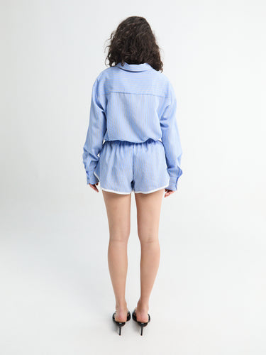 The Frankie Shop - Deya Fluid Mini Boxer Shorts in Blue and White Stripe
