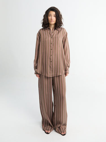 The Frankie Shop - Peri Fluid Shirt in Brown Multi Stripe
