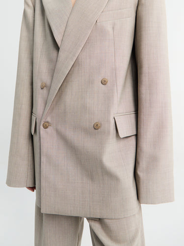 The Frankie Shop - Newark Double Breasted Blazer in Beige Melange