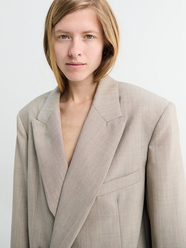 The Frankie Shop - Newark Double Breasted Blazer in Beige Melange