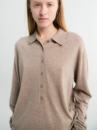 The Frankie Shop - Tala Knit V-Neck Polo in Taupe Melange