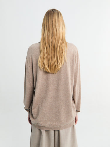 The Frankie Shop - Tala Knit V-Neck Polo in Taupe Melange