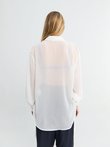 The Frankie Shop - Verlin Sheer Chiffon Tie Cuff Shirt in White