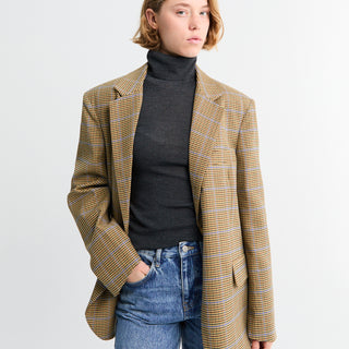 The Frankie Shop - Lyra Oversized Houndstooth Blazer in Camel