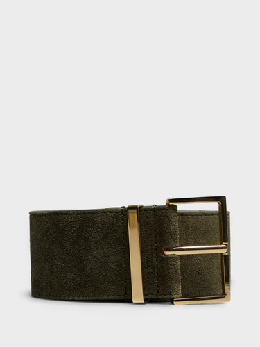 The Frankie Shop - Evro Suede Leather Belt in Khaki