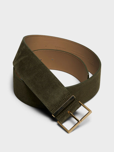 The Frankie Shop - Evro Suede Leather Belt in Khaki