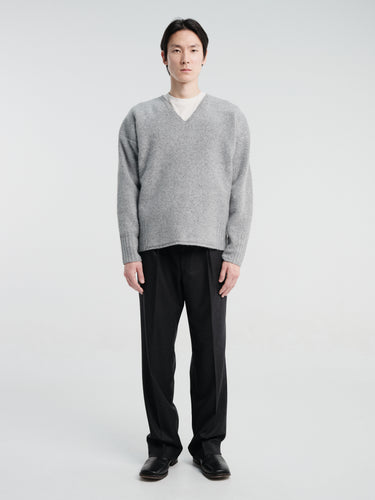 Horses - Tweed V-Neck Pullover in Cloudy