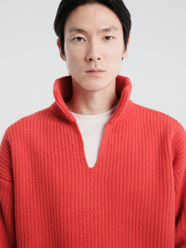 Horses - Stand Collar Pullover in Tomato