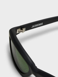Jacquemus Eyewear - Curvo Sunglasses in Matt Black, Silver and Green