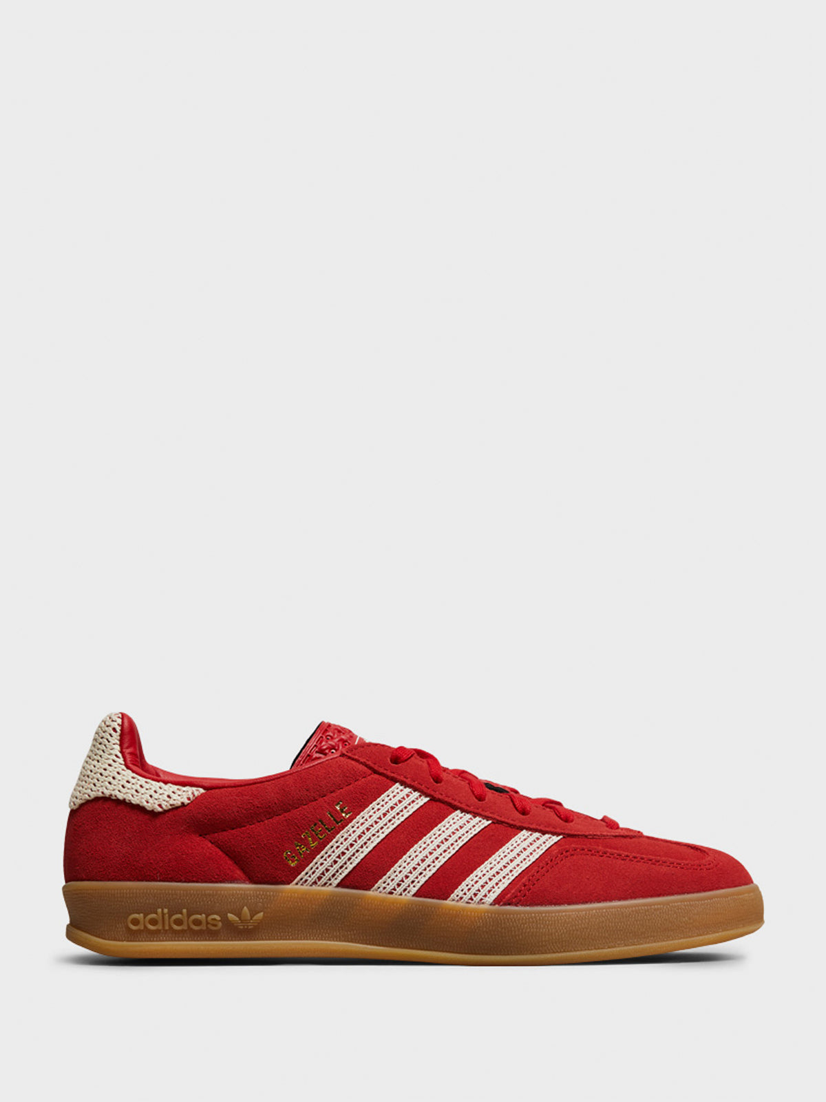 Adidas - Women's Gazelle Indoor Sneakers in Better Scarlet, Wonder White and Gum