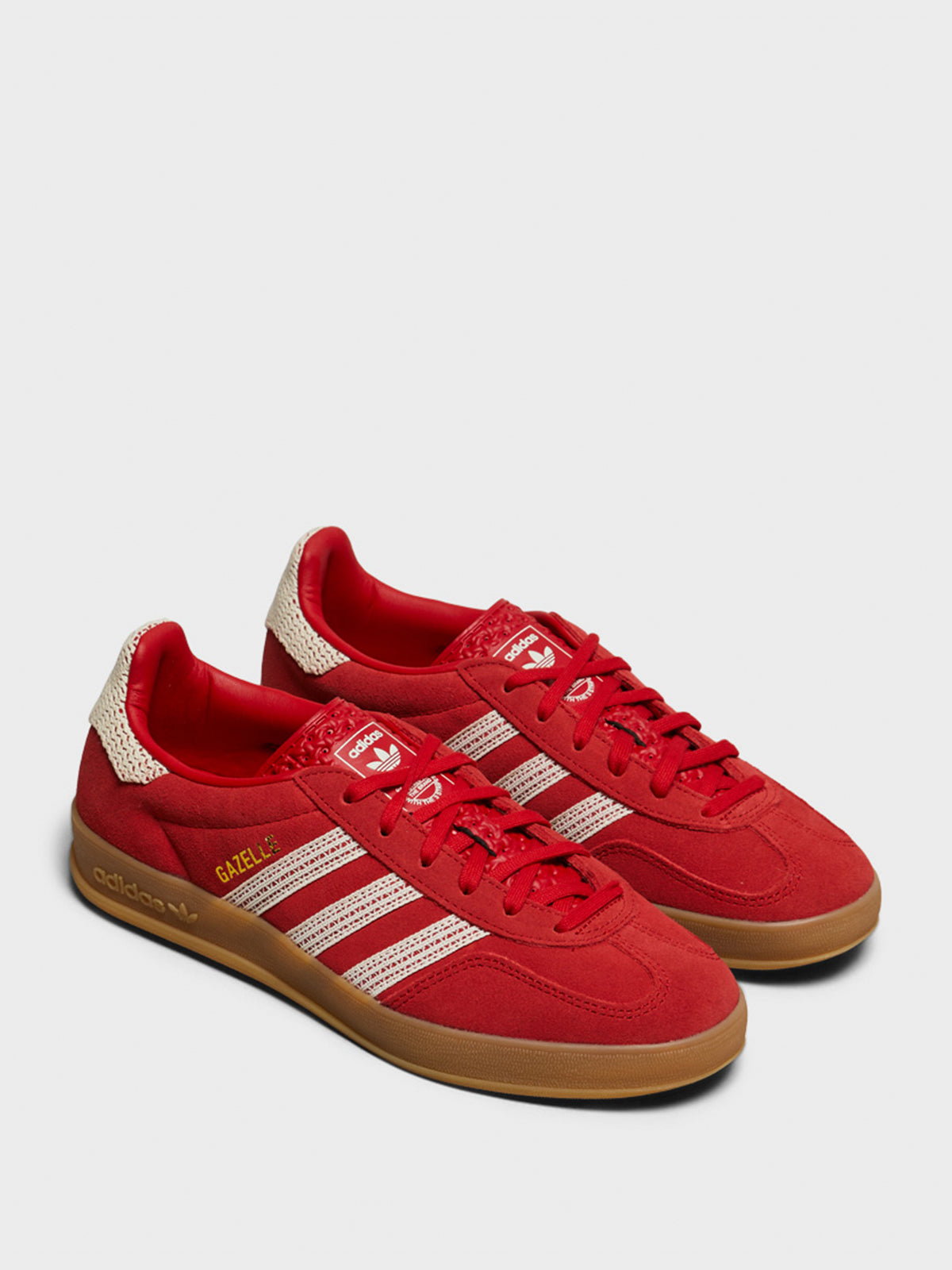 Adidas - Women's Gazelle Indoor Sneakers in Better Scarlet, Wonder White and Gum