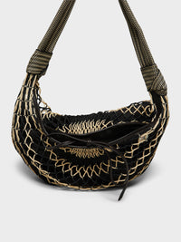 Lemaire - Fortune Croissant Filt Bag in Chevron Light Beige and Black