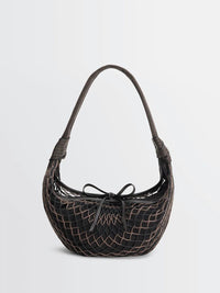 Lemaire - Fortune Croissant Filt Bag in Chevron Marron Glacé and Black