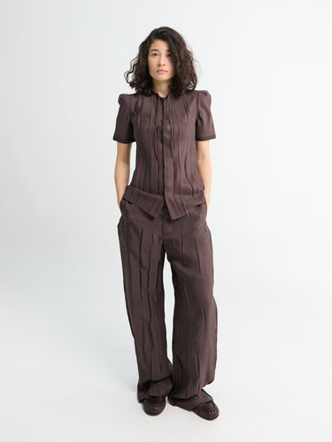 Lemaire - Creased Fitted Shirt in Glossy Brown
