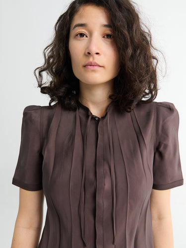 Lemaire - Creased Fitted Shirt in Glossy Brown