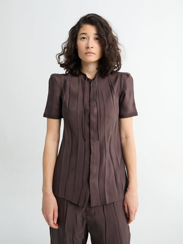 Lemaire - Creased Fitted Shirt in Glossy Brown
