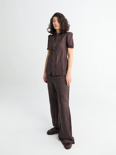 Lemaire - Creased Fitted Shirt in Glossy Brown