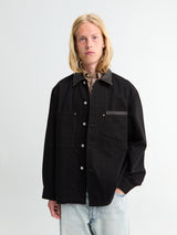 Lemaire - Workwear Overshirt With Leather Collar in Black