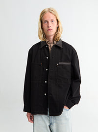 Lemaire - Workwear Overshirt With Leather Collar in Black