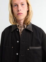Lemaire - Workwear Overshirt With Leather Collar in Black