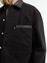 Lemaire - Workwear Overshirt With Leather Collar in Black