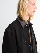 Lemaire - Workwear Overshirt With Leather Collar in Black