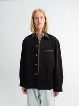 Lemaire - Workwear Overshirt With Leather Collar in Black