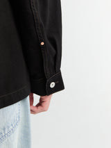 Lemaire - Workwear Overshirt With Leather Collar in Black