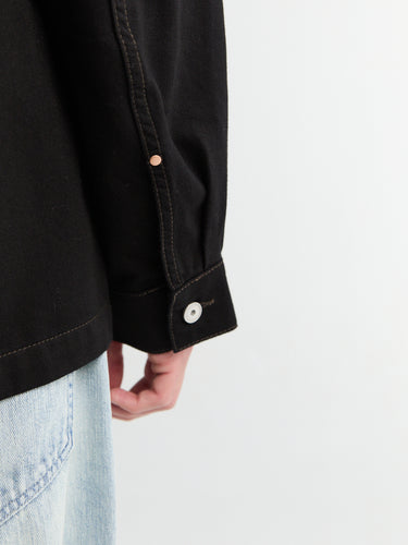Lemaire - Workwear Overshirt With Leather Collar in Black