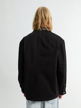 Lemaire - Workwear Overshirt With Leather Collar in Black